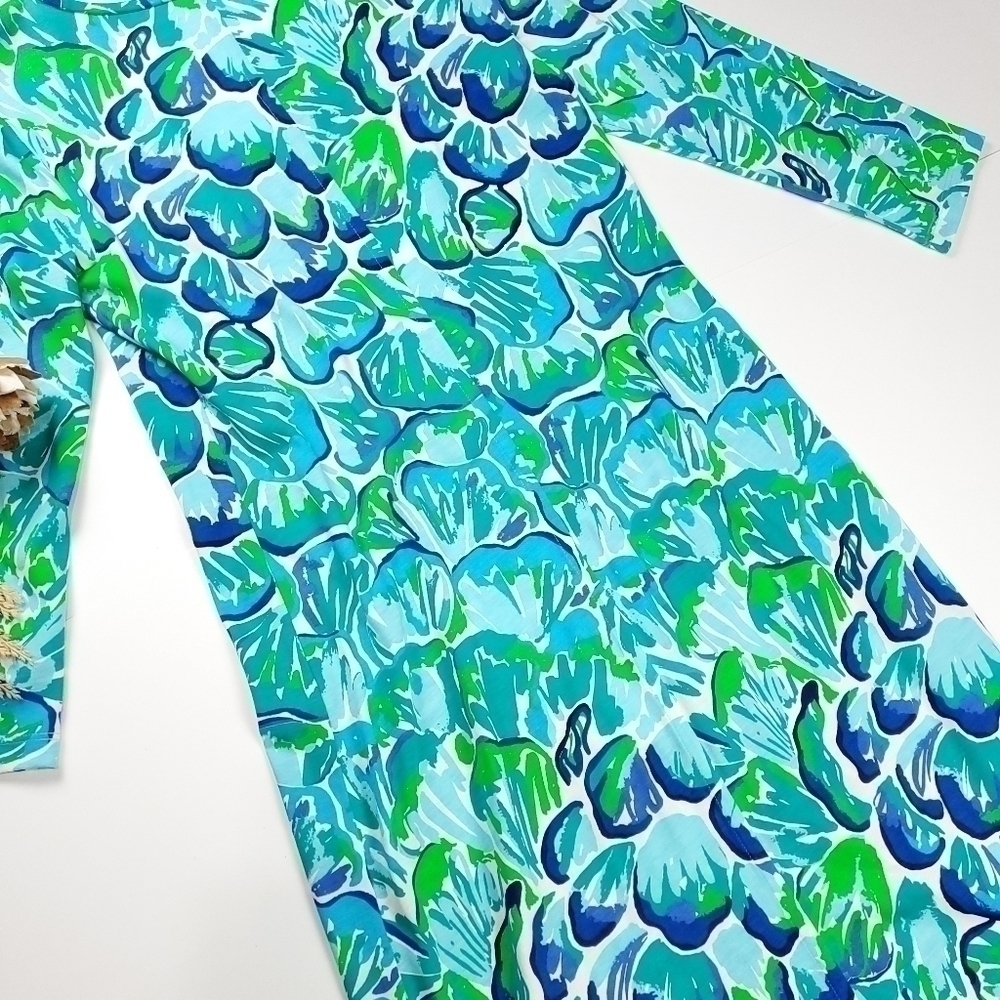 New Lilly Pulitzer 100% Pima Cotton Blue Green White Floral Dress Sz M - Picture 11 of 16